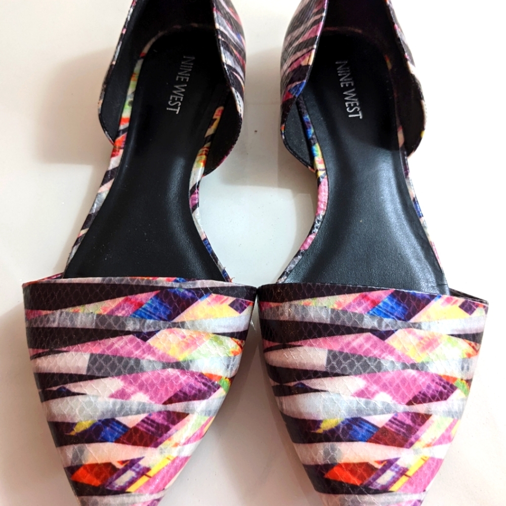 Nine West, multi-colored flat. Size 10.
